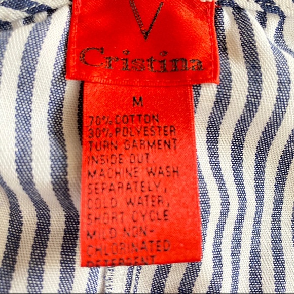 V Christina Blue White Sleeveless Peplum Shirt M - Picture 7 of 7